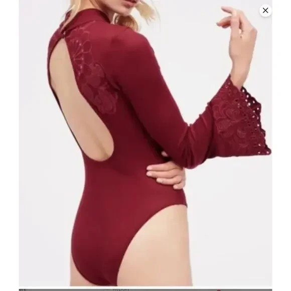 Free People Magdalena Burgundy Bodysuit, Sz XS, NEW! - Picture 2 of 8